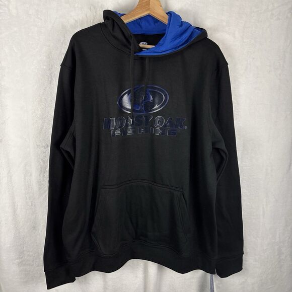 Mossy Oak Fishing Hoodie Black Blue Pullover Size Large NWT - Picture 1 of 6
